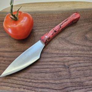 Handmade cheese knife with pink spalted tamarind handle