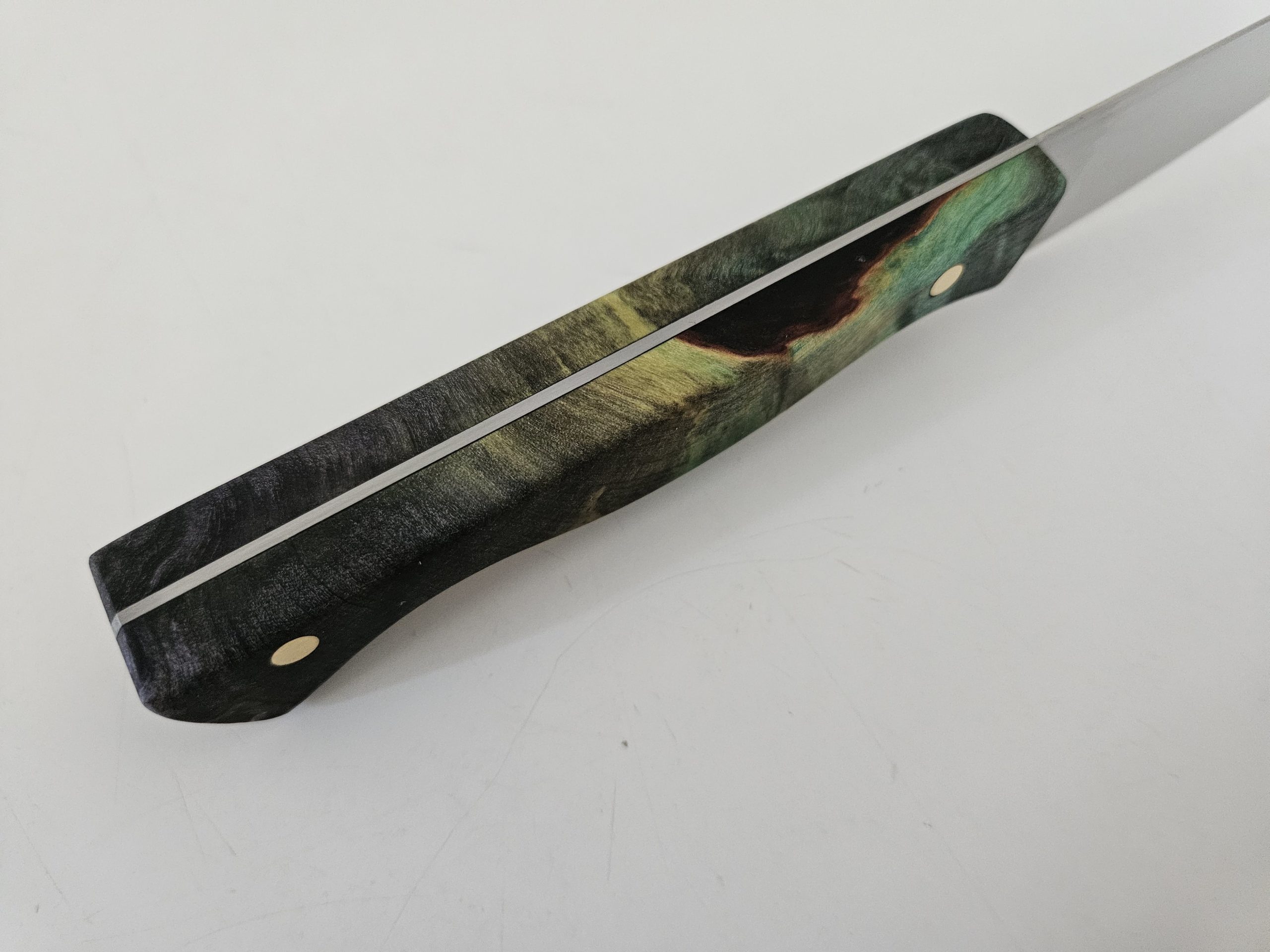 Versatile kitchen knife with 4" blade and green BUCKEYE BURLWOOD handle - handmade in Canada - Image 3
